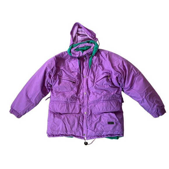 Vintage Ellesse Hans Hinterseer Purple Ski Jacket Green Interior Hood Pockets XL - Picture 1 of 14